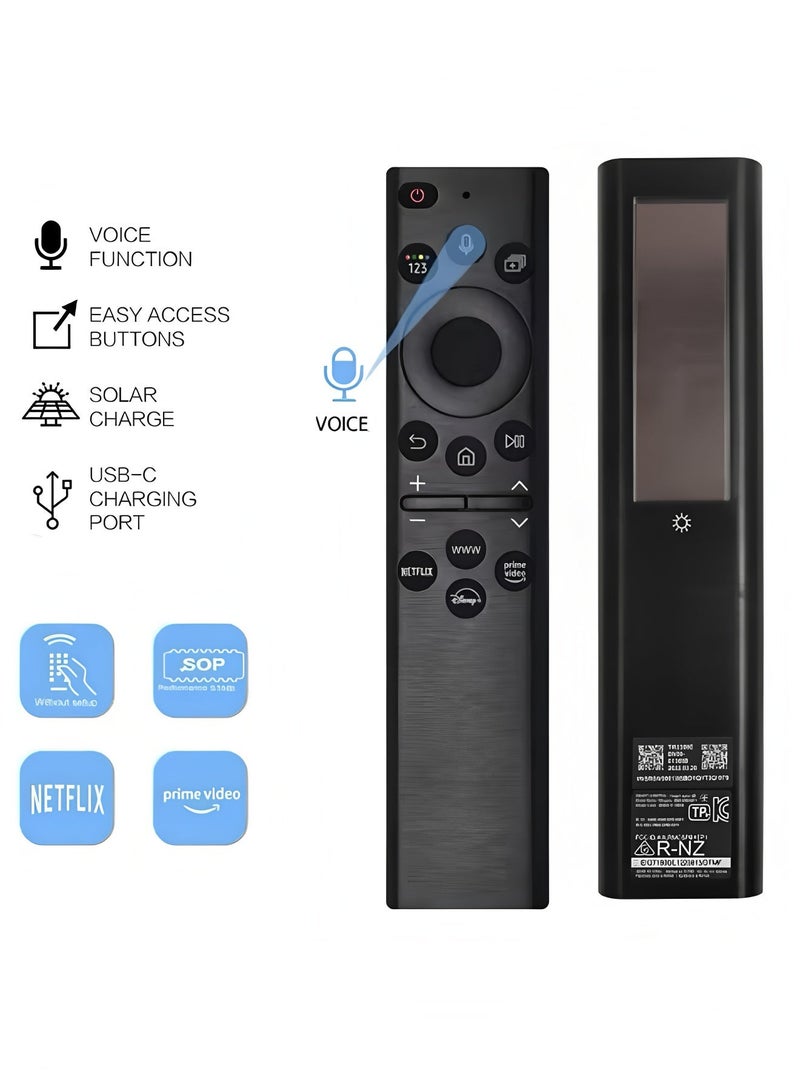 Flyview BN59-01385A Solar TV Remote Control Replacement for Samsung Frame Smart TV with Voice Bluetooth Rechargeable Solar Cell Compatible with Samsung 2020-2023 Neo QLED 4K 8K Ultra HD TVs 4 Shortcut Buttons - Image 1